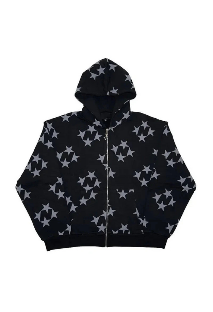 Star-Pattern Zip Hoodie