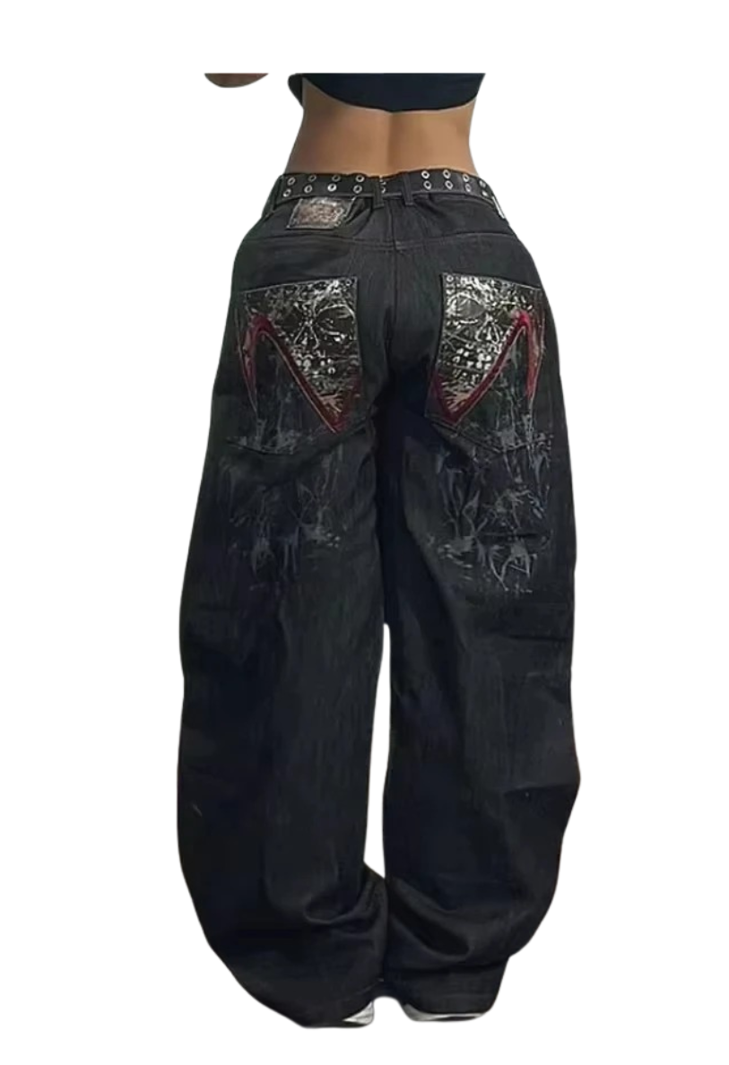 Black Contrast Embroidered Jeans