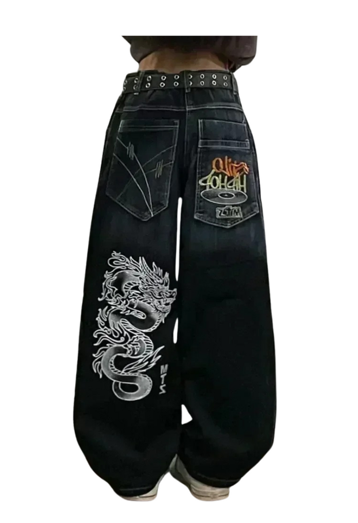 Black Dragon Embroidered Jeans