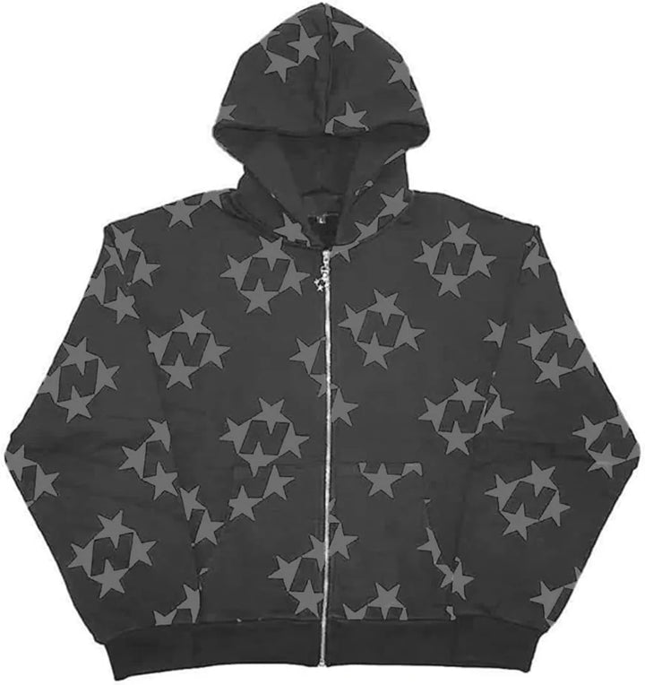 Star-Pattern Zip Hoodie