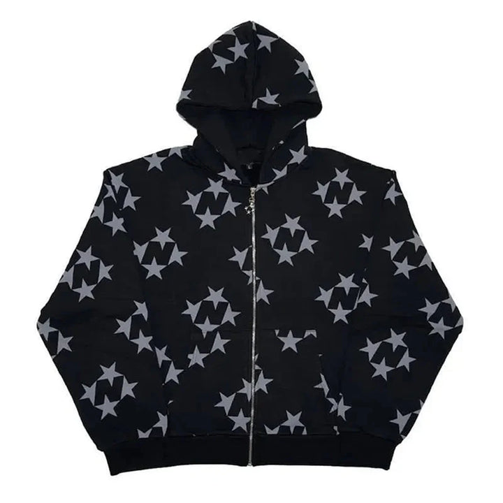 Star-Pattern Zip Hoodie