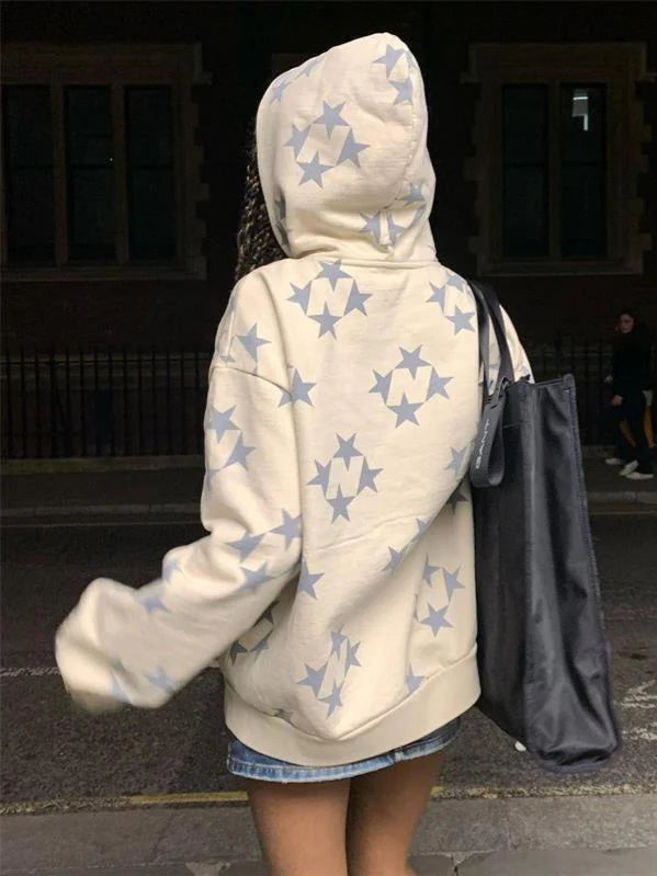 Star-Pattern Zip Hoodie