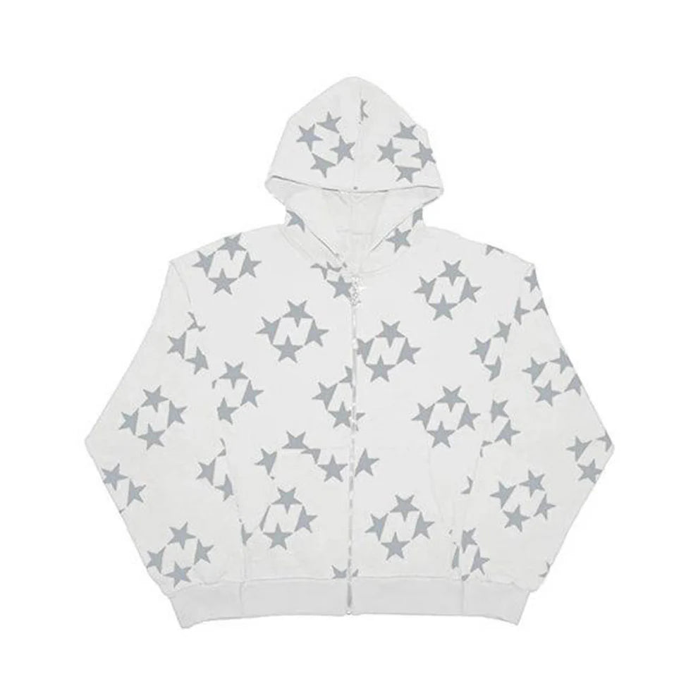 Star-Pattern Zip Hoodie